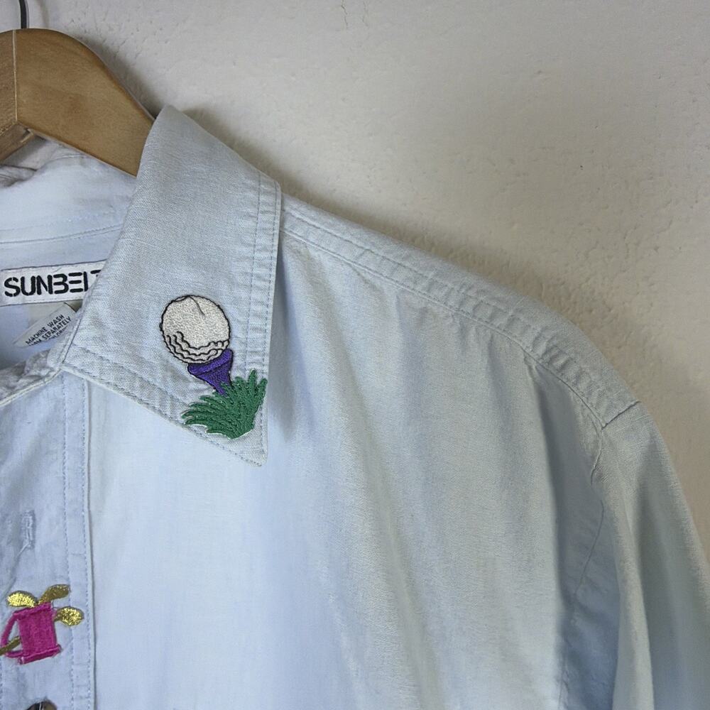 vintage Sun Belt womens blue Denim Shirt golf Embroidery medium county club - Picture 2 of 13